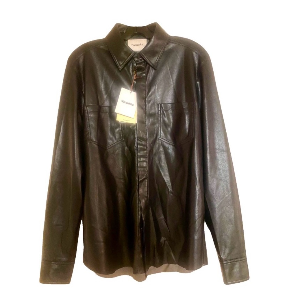 Nanushka Dark Leather Shirt Jacket
